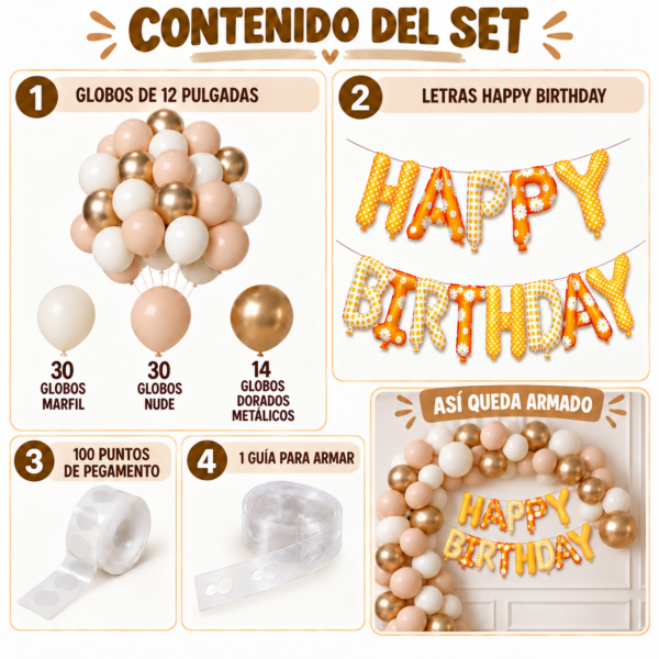 Kit Arco De Globos Happy Birthday Margarita Nude