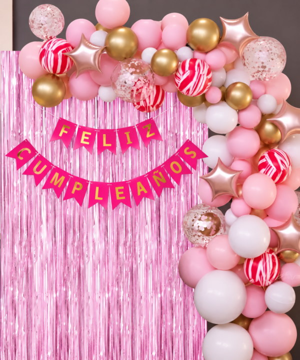 Kit Arco Globos Rosa Feliz Cumpleaños