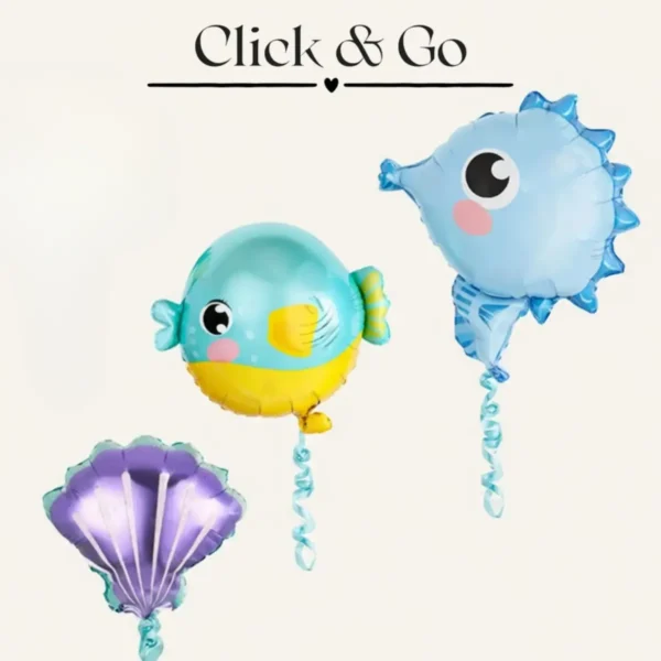 Kit Arco De Globos Bajo El Mar Peces + Cortinas + Alambre Led