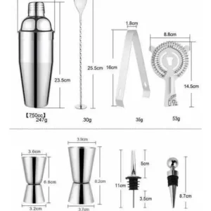 Set Bartender Coctelera Tragos Acero Inoxidable 30Pzs