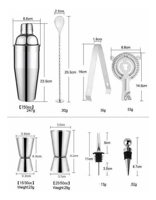 Set Bartender Coctelera Tragos Acero Inoxidable 30Pzs