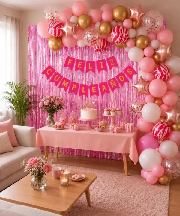 Kit Arco Globos Rosa Feliz Cumpleaños
