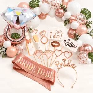 Kit Globos Bride To Be Rosa + Banda + Vincha + Accesorios