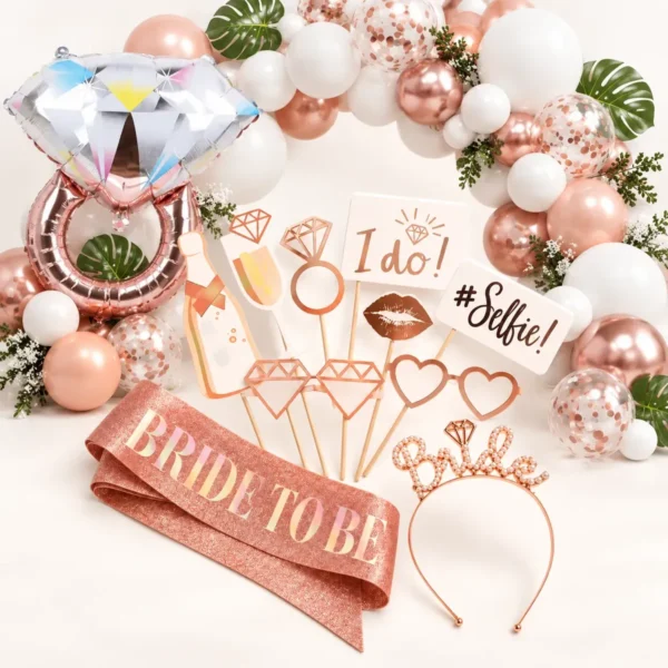 Kit Globos Bride To Be Rosa + Banda + Vincha + Accesorios